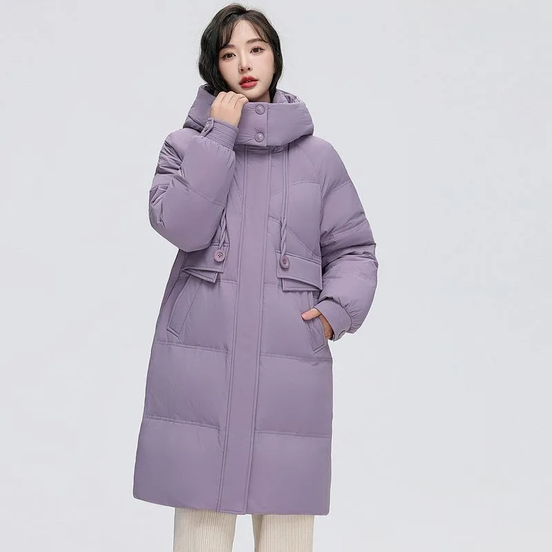 2023 New Women Down Jacket Winter Coat Female Mid Length Version Parkas Loose Thick Warm Outwear Hooded Leisure Time Overcoat