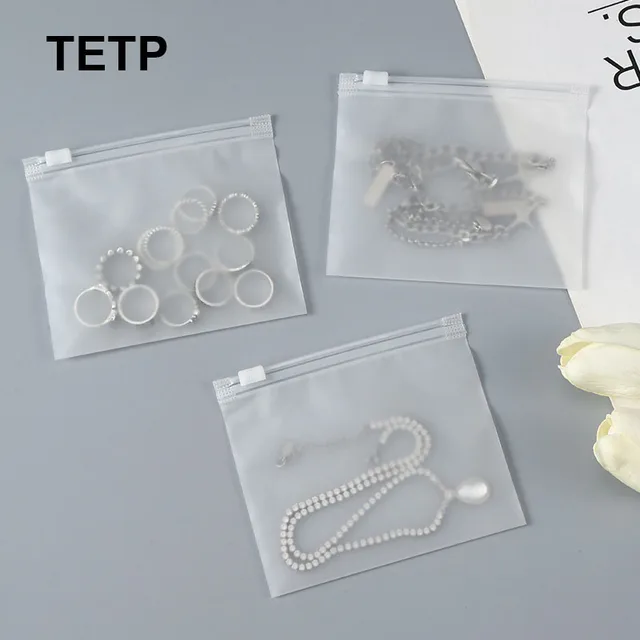 TETP 50Pcs Frosted Mini Zipper Bag For Ring Necklace Earring Card Accessories Storage Jade Hand String Jewelry Packaging Pouches