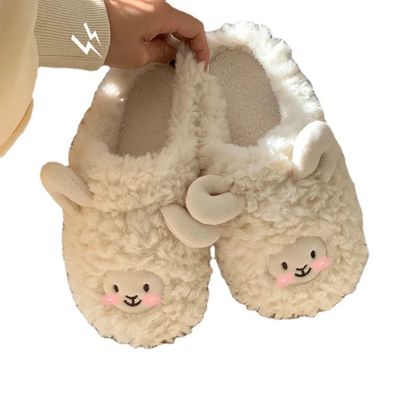 Cartoon Cute Cotton Slippers Autumn and Winter Indoor Home Couple Slippers Warm Faux Fur Slippers Girl Heart Shoes Winter