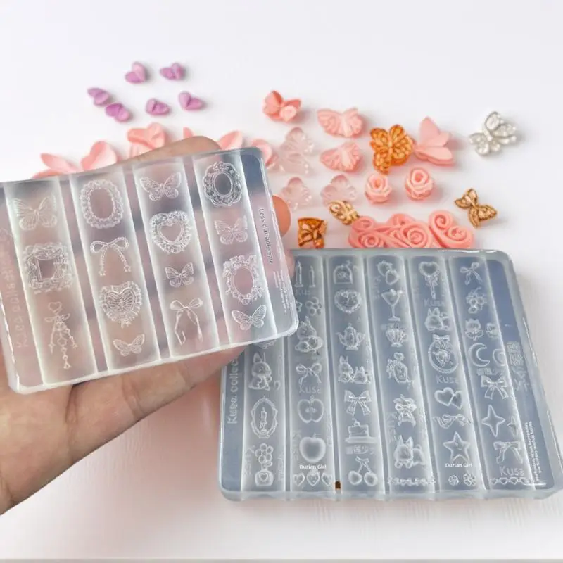 1개 네일아트 실리콘 몰드, 활, 하트, 나비, 토끼 3D 몰드, 네일아트 장식, DIY 디자인에 적합한 실리콘 네일 몰드