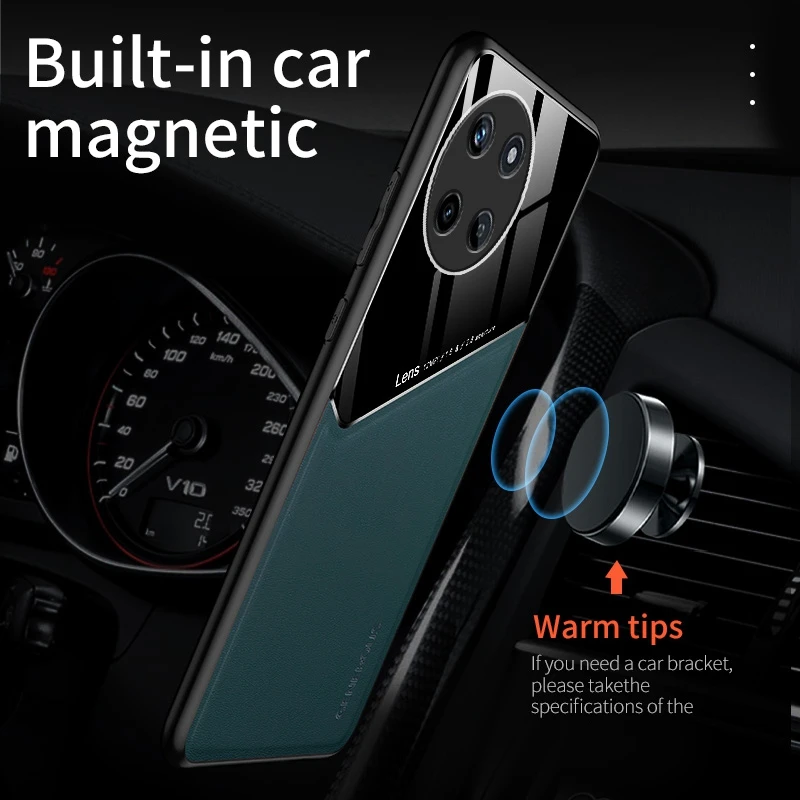 럭셔리 PU 가죽 휴대폰 케이스, Realme 11 4G 후면 커버 실리콘 자동차 거치대 충격 방지 전체 보호 케이스, Realme11 Coque