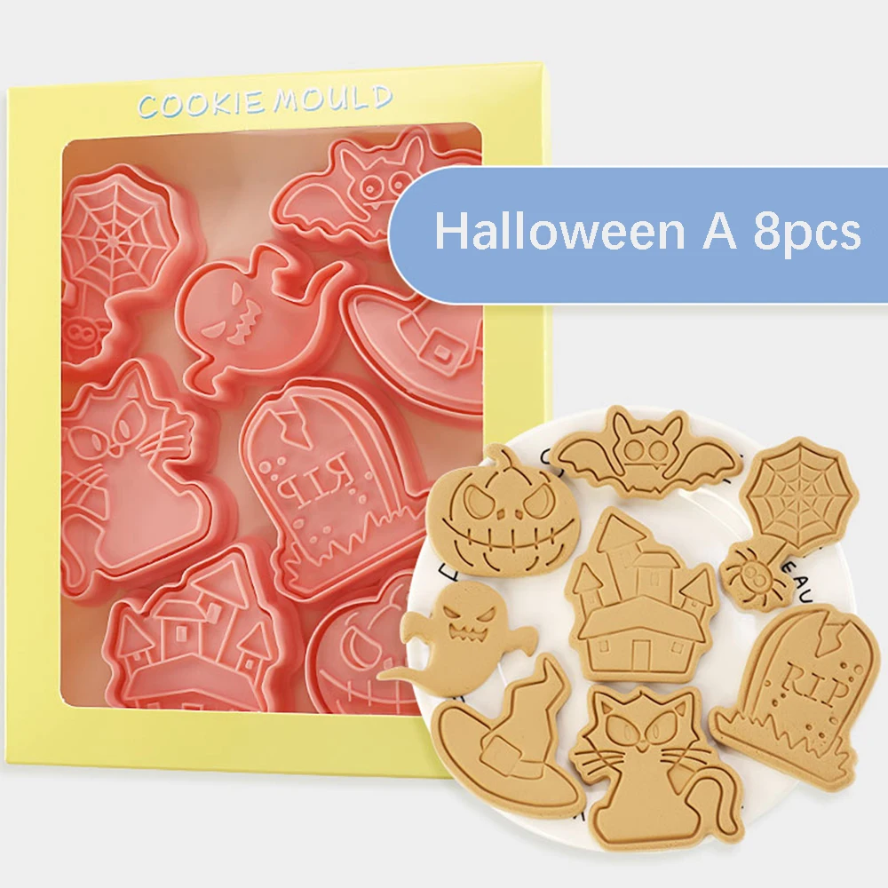 Halloween Cookie Cutters 3D Pumpkin Ghost Biscuit Cutter Cookie Molds Kitchen Pastry Baking Tools Halloween Decoration 8Pcs cookie cutter cookie mould baking mold cookie printing mold baking decorating tools
