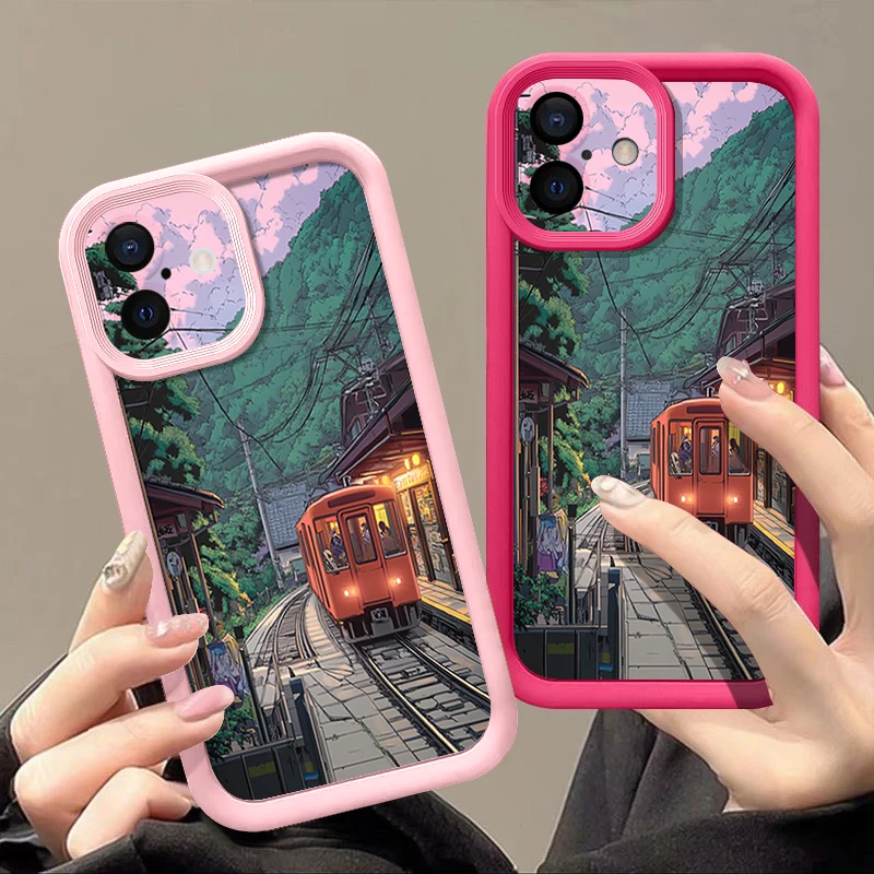 Anime Seaside Train Design Soft TPU Silicone Phone Case
