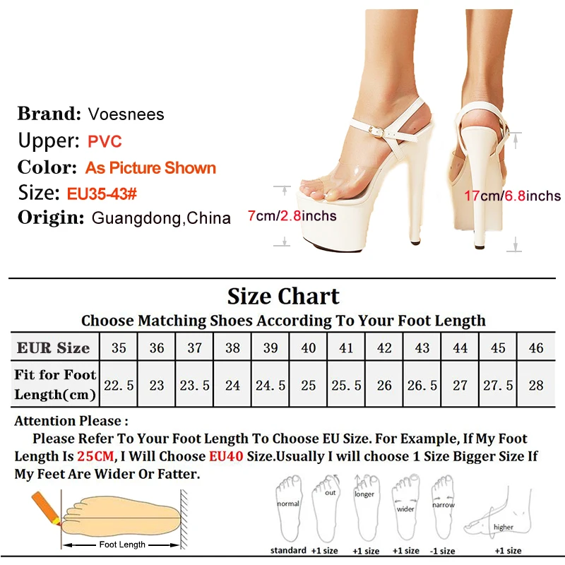 Transparent Pvc Sandals Woman High Heels White Ankle Strap 17CM Stiletto Platform Pole Dance Shoes Summer Sexy Catwalk Sandals