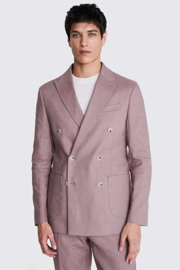 2024 Fashion Purple Summer Linen Elegant Men Suit Casual Slim Fit Blazer Double Breasted High Quality Custom 2 Piece Set Costume