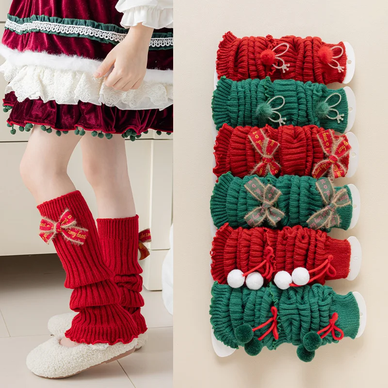 New Girls Socks Red Medium Tube Socks Christmas Calf Cover Warm Thickened Children's Stacking Socks
