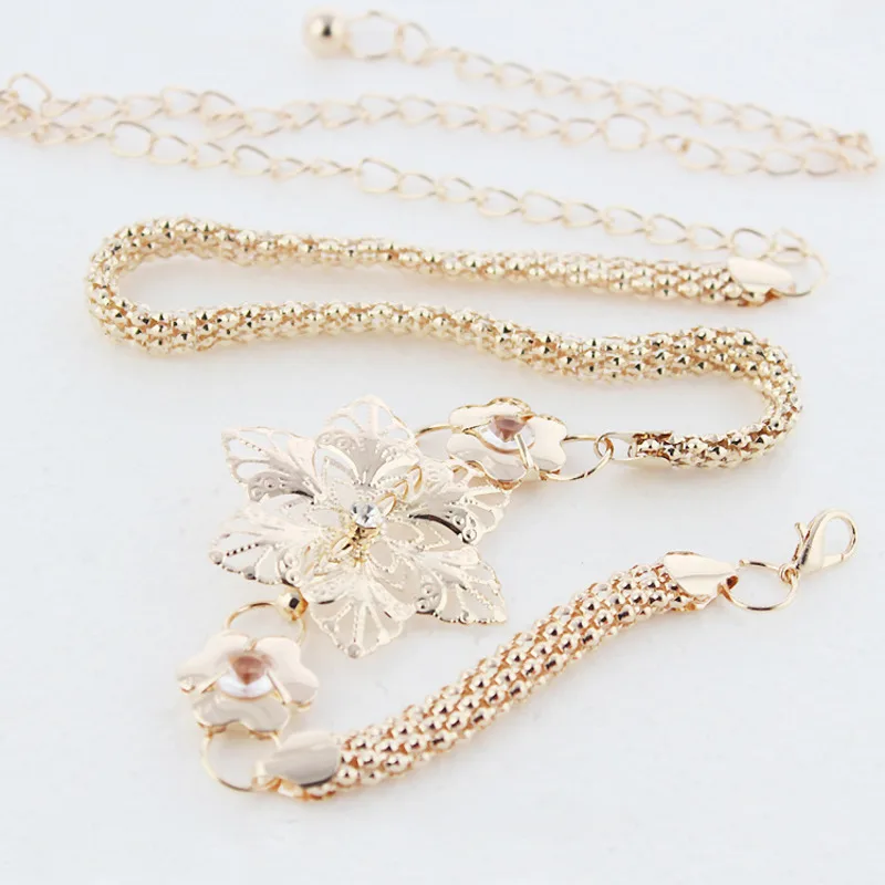 Women Flowers Gold Waist Chain Belt 