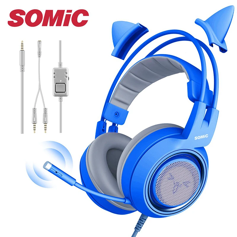 Синие проводные наушники SOMIC G952S игровая гарнитура с микрофоном стерео для PS4 XBOX