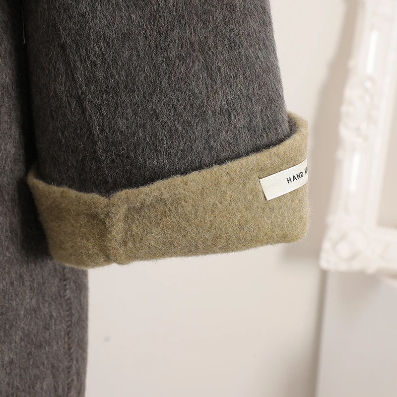 LANMREM Two-tone Hooded Casual Chic Women's Double-faced Woolen Coat autumn Winter Loose Bandage Waist Design Overcoat CPG4198 - Image 6