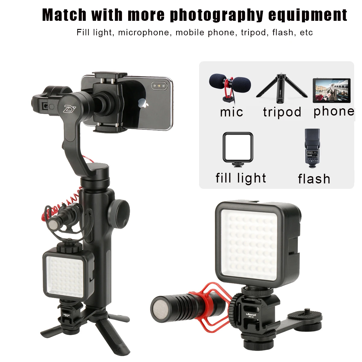 Ulanzi PT-3 Triple Hot Shoe Mount Adapter Microphone Extension Bar For Zhiyun Smooth 4 DJI Osmo Pocket Gimbal