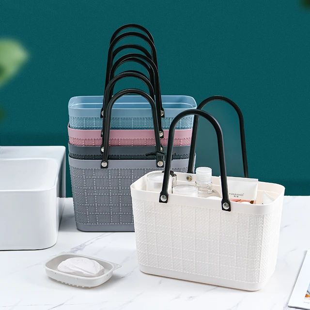 Bath Drain Basket Portable Storage Shower Caddy Tote Rattan Plastic  Bathroom Organizer Cosmetic Wash Handle Box - AliExpress