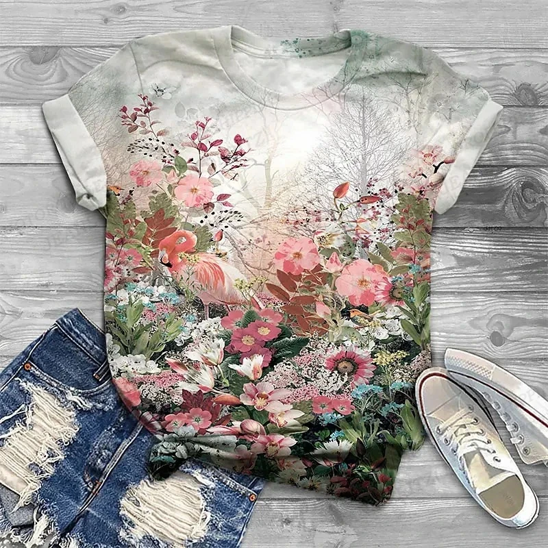 

Harajuku New Fashion Women's T-shirts Floral 3d Print Summer Men Women T Shirt Daily Casual Oversized Loose y2k Tops Streetwear
