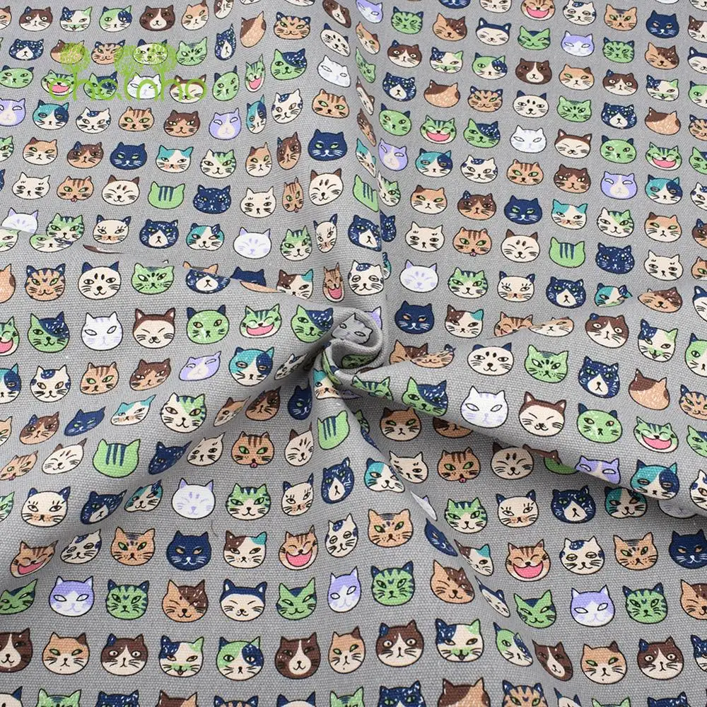 Chainho,Cotton Canvas Fabric,DIY Sewing Quilting Material,Cloth For Cushion,Curtain,Sofa Cover,Bag,Cute Cartoon Dog & Cat,15CF29