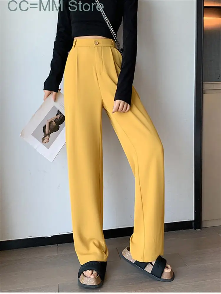 New Solid High Waisted Suits Pants Women Spring Summer Korean Fashion Straight Pants Office Ladies Wide Leg Pants
