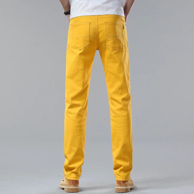 New Autumn Men's Yellow Pink Red Slim Jeans Classic Straight Elasticity Denim Pants Male Brand Stretch Skinny Colorful Trousers 6