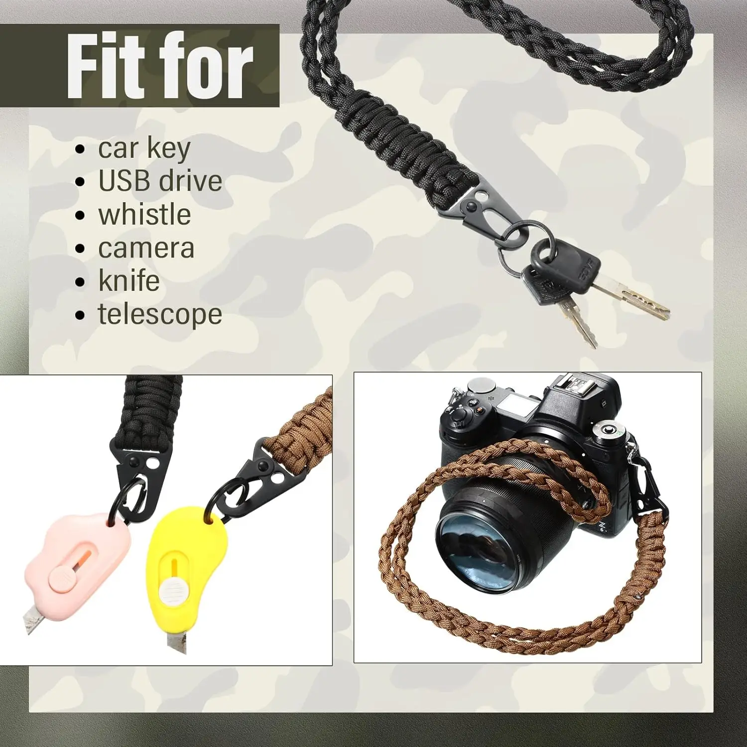 Durable Braided Paracord Lanyard with Metal Clip Key Ring