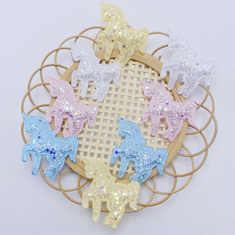40 Stück 4CM Glitzernde Einhorn-Applikationen zum Aufnähen, DIY Handgemachte Haarspangen & Stoff-Dekorationszubehör
