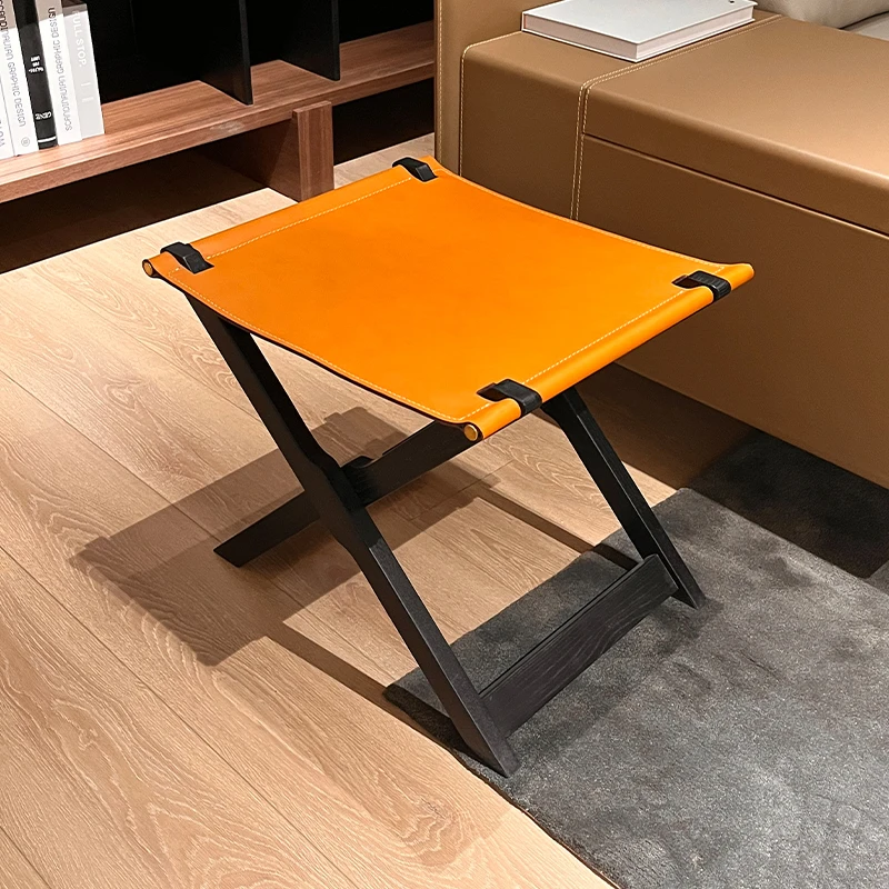 

Light luxury leather footstool, living room sofa stool, foldable orange color