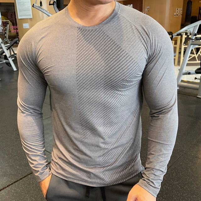 Cheap Men's Sportswear Gym T-Shirts Long Sleeve Compression Quick Dry  Running Shirts Round Neck Sports Top