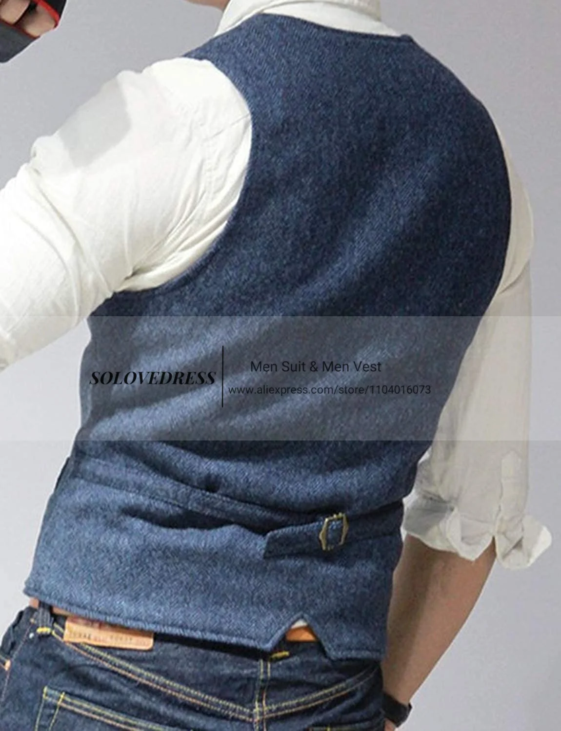 V Neck Men's Suits Vest Casual Classic Formal Business Herringbone Tweed Slim Fit Waistcoat For Wedding Groomsmen