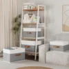 Storage Boxes with Lids, Linen Fabric Bin, Cube Organizer Basket, Washable and Leather Handle, for Home, Closet, White 3