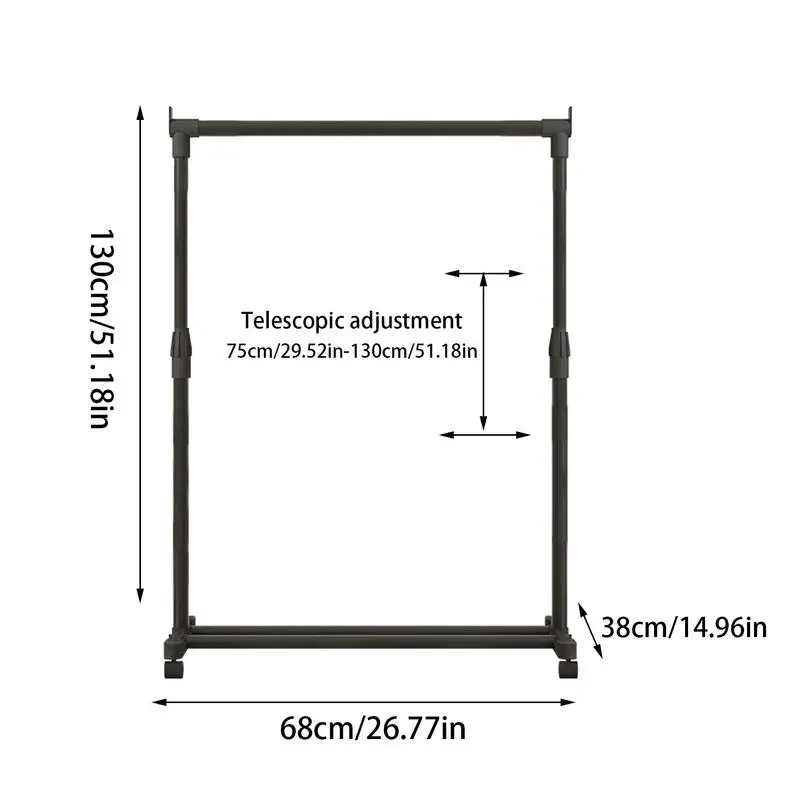Metal Clothes Rack With Wheels Telescopic Adjustable Garment Rack For Laundry Shop Living Room Bedroom Heavy-duty Clothing