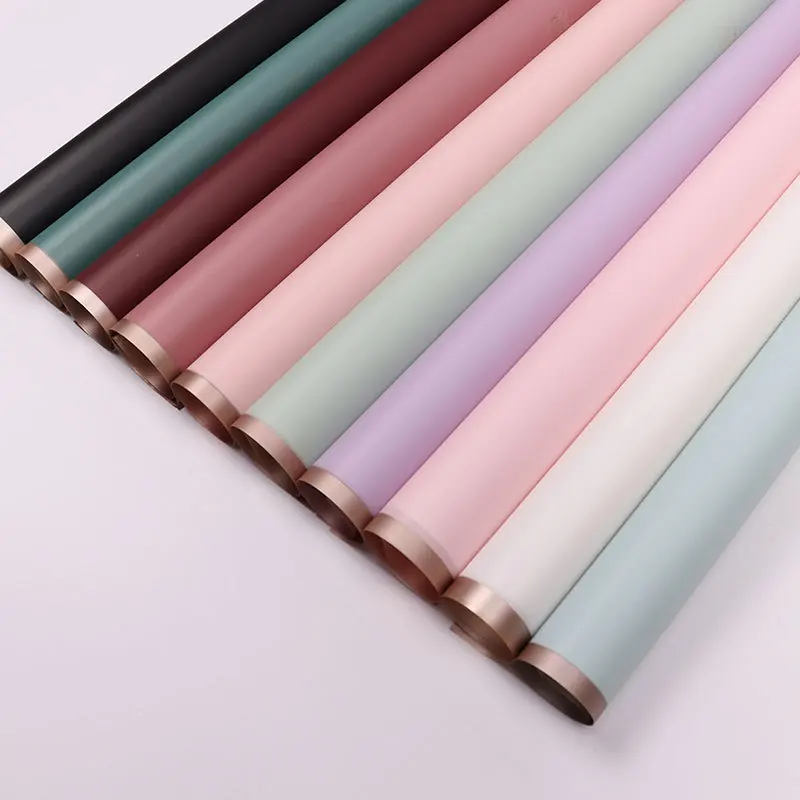 20pcs 황금 테두리 꽃 꽃다발 포장지 골드 라인 반 투명 선물 종이 꽃집 꽃다발 방수 종이
