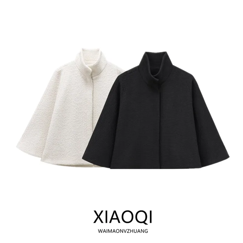 Winter 2024 Women's Wool Blend Loose Fit Stand Collar Cloak Coat New Arrival Versatile ort Outerwear Faionable Ladies' Cl...
