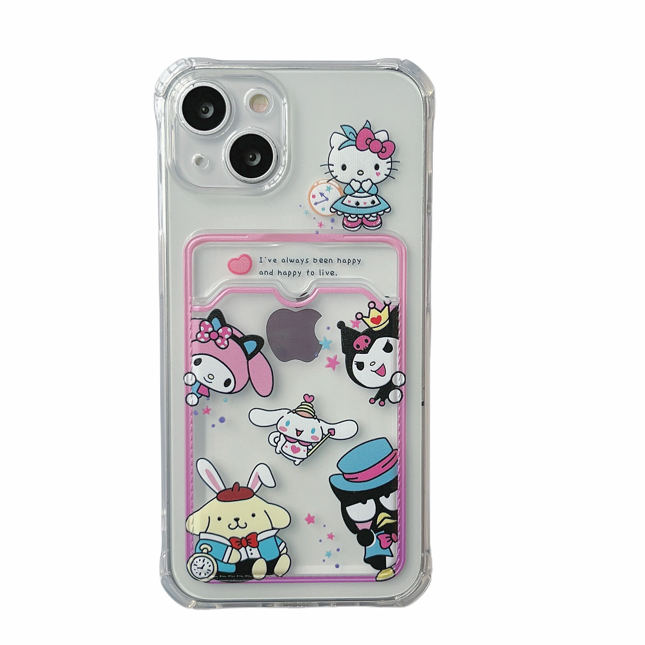 thumbnail image 1 of Funda transparente con patrón de Hello Kitty para iPhone, carcasa suave de TPU con ranura para tarjeta y soporte de bolsillo para modelos 7, 8, 14 Plus, 13, 12, 11 Pro Max, X, XR, XS Max, 1 of 5
