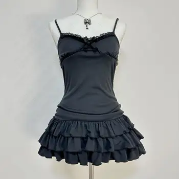 Sweet Korean Aesthetic Y2K Women Dress Classic Halter Bow Girl Tide Cute Sundress Casual Harajuku Vintage Slim Chic Frock Mini 1