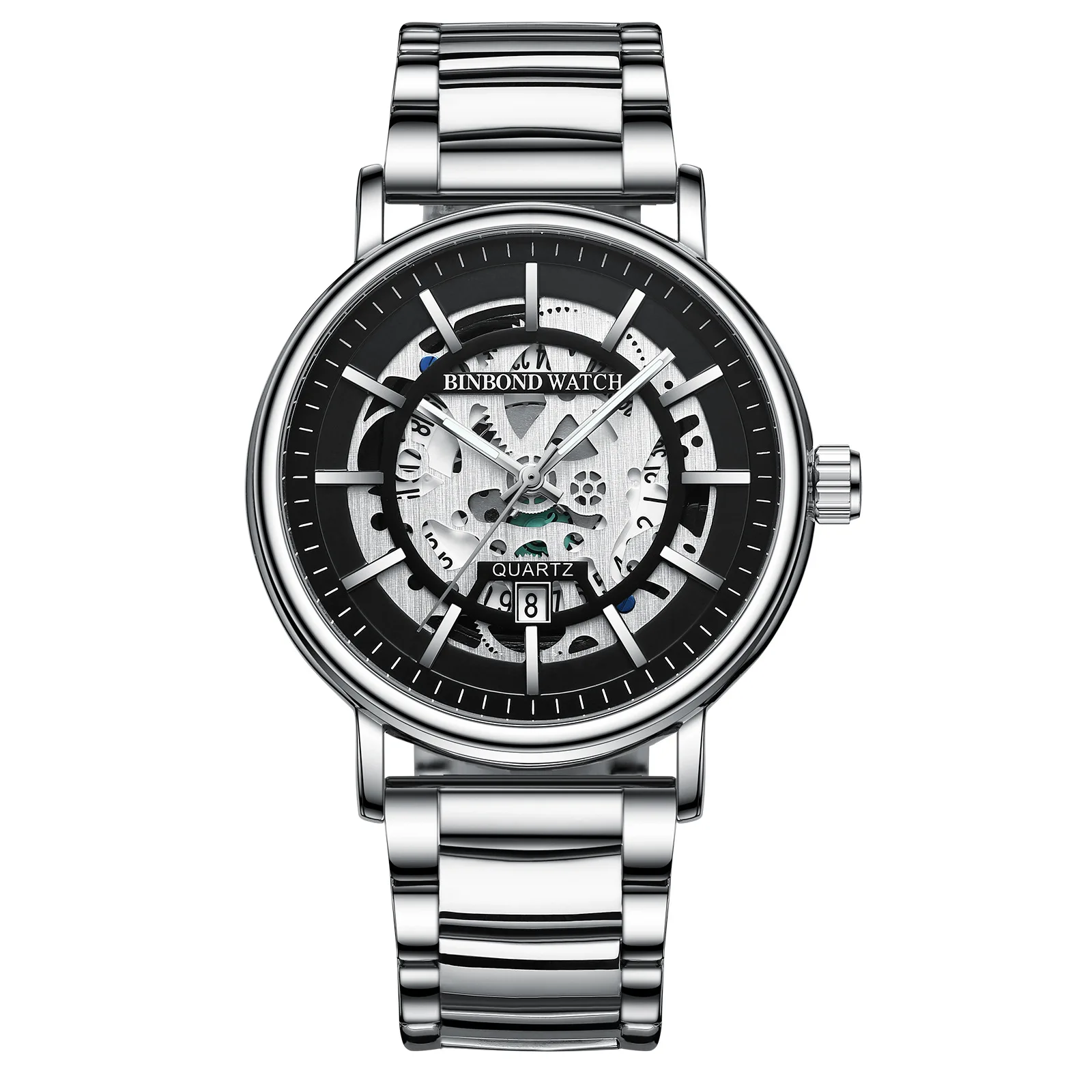 

New Men Watch Fashion Skeleton Quartz Watches Hollow BINBOND B7872 Wristwatch Sport Waterproof Watch for Men Relogio Masculino