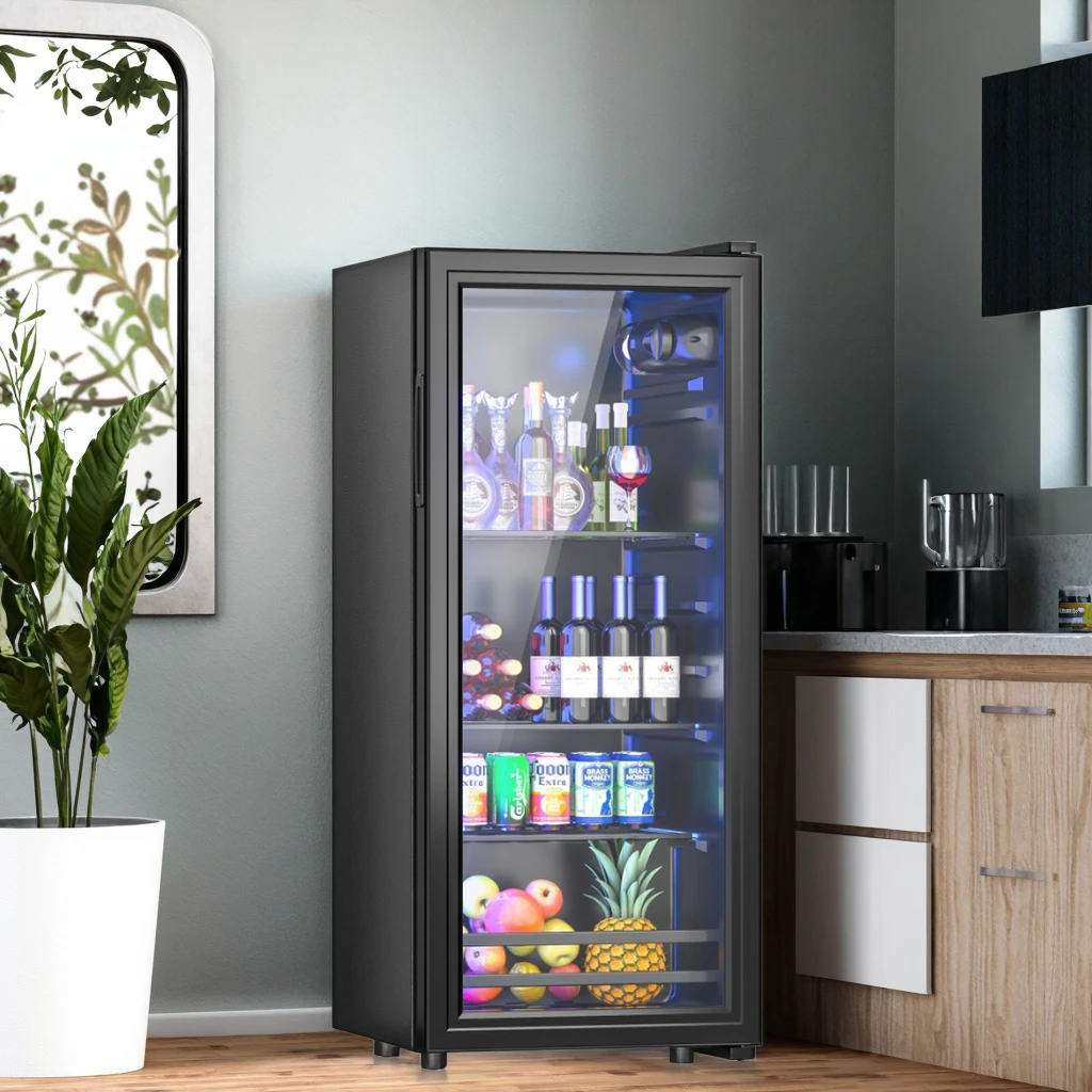 122L Hotel Single Door Mini Fridge For Room Portable Coolers Glass Door Fridge Bar