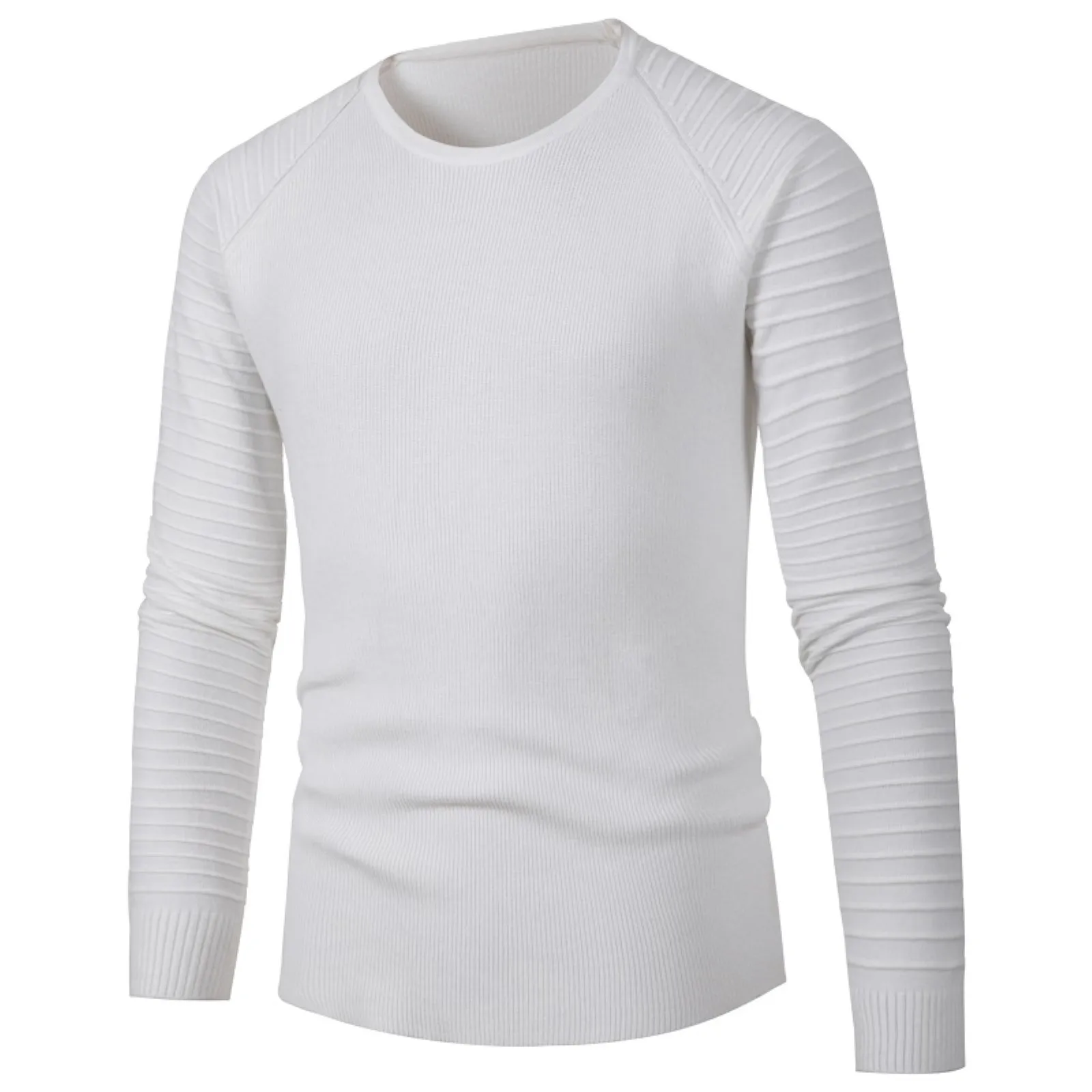 

Autumn Winter Casual Sweater Solid Color Sweaters Ruched Pullovers Round Neck Sweaters For Men Jumper Long Sleeve Pull Homme