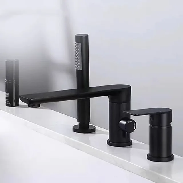 ชุดก๊อกน้ําอ่างอาบน้ําสีดํา Gunmetal สุดหรูพร้อมการติดตั้งสามรู 5
