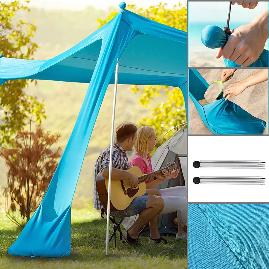 Family Beach Awning Outdoor Beach Tent Windproof Canopy Large Sun Shelter Camping Shades Tents Folding Awnings