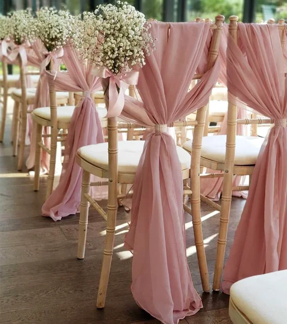 2Pcs 30x270cm Chiffon Wedding Chair Sashes Setting Gauze Sheer Vintage Birthday Party Festival Wedding Aisle Chair Decor