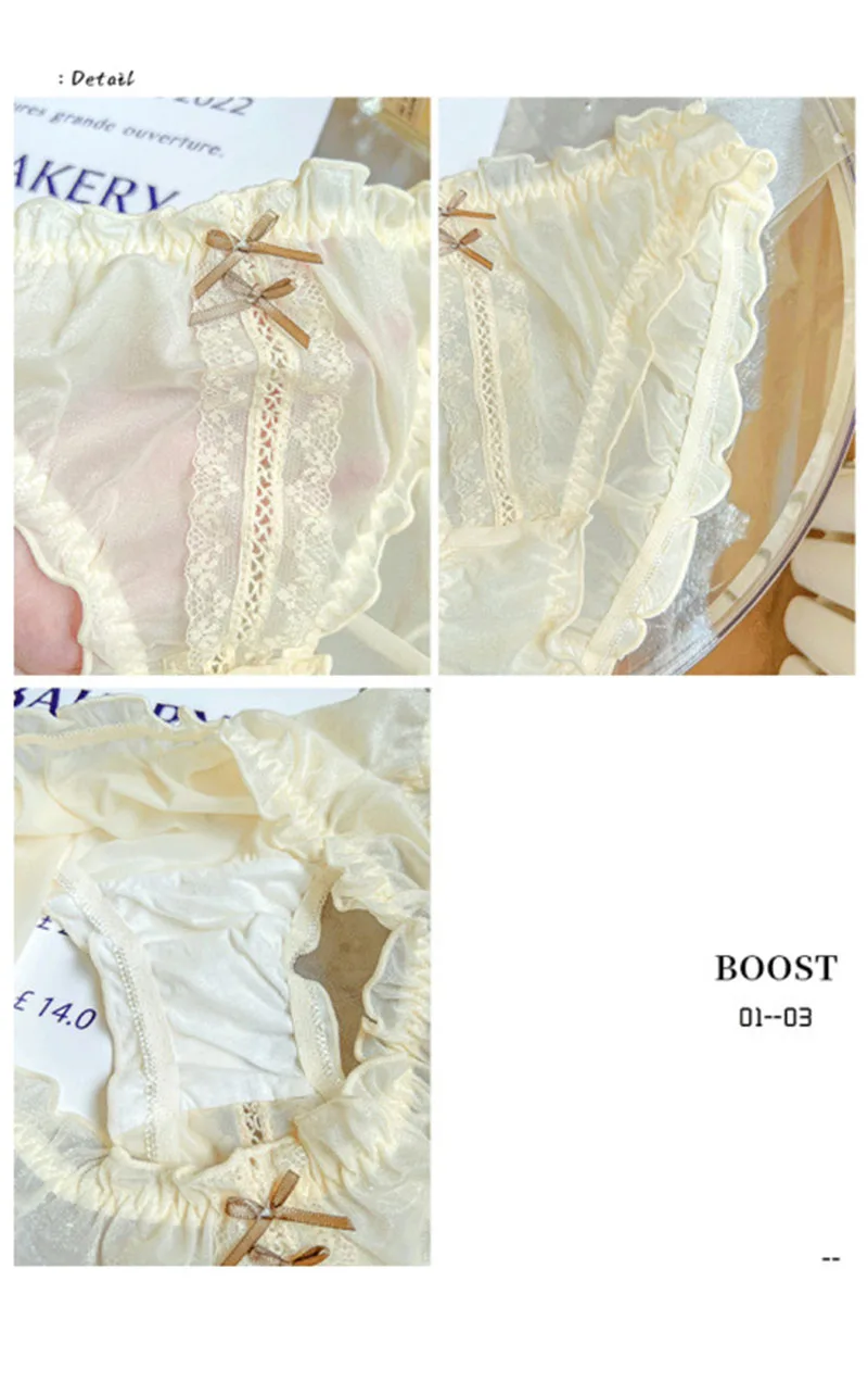3XL Plus Size Women Ice Silk Panties Bow Ruffles Lolita Princess Style Underwear Candy Color Briefs Image 6