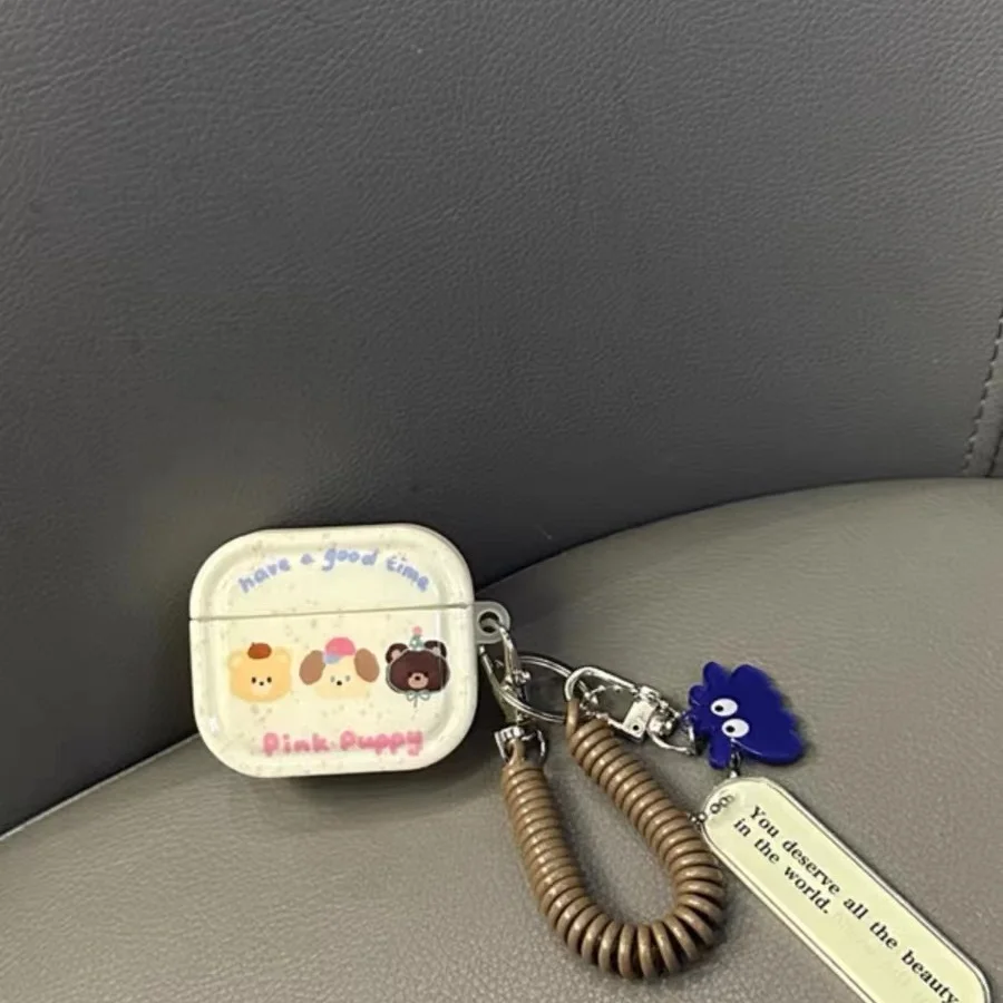 Cute Party Puppy Bear Met Sleutelhangers Airpod Case Voor Airpods 1 2 3 Pro 2 Airpod Air Pods Case Airpods 2 Case Spring Pendant