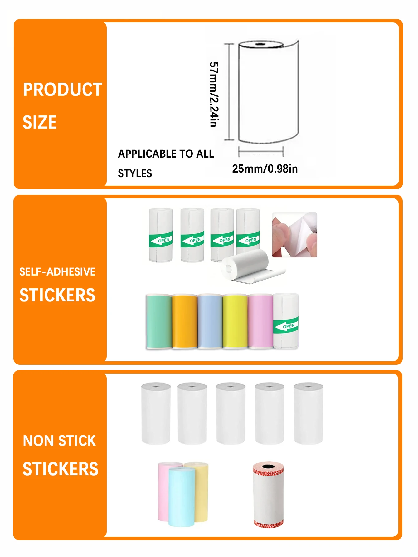Mini Printer Paper 57 X 25mm Thermal Label Paper ,Sticker, Color Paper, White Self-Adhesive Sticker For Mini Printer