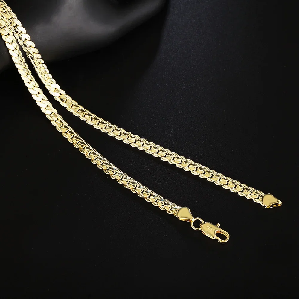 18K Gold 18-24inch 45-60cm 5mm Full Side Chain Necklace for Women Men Fashion Wedding Party Charm Jewelry For gold necklace