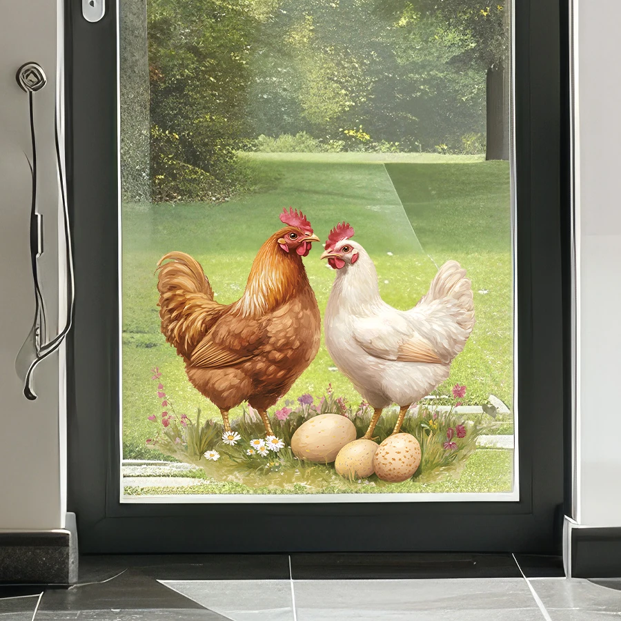 Double Sided Visibility Removable Windows Stickers Realistic Chicken Pattern Glass Decals 1pcs For Kitchen Living Room Decor