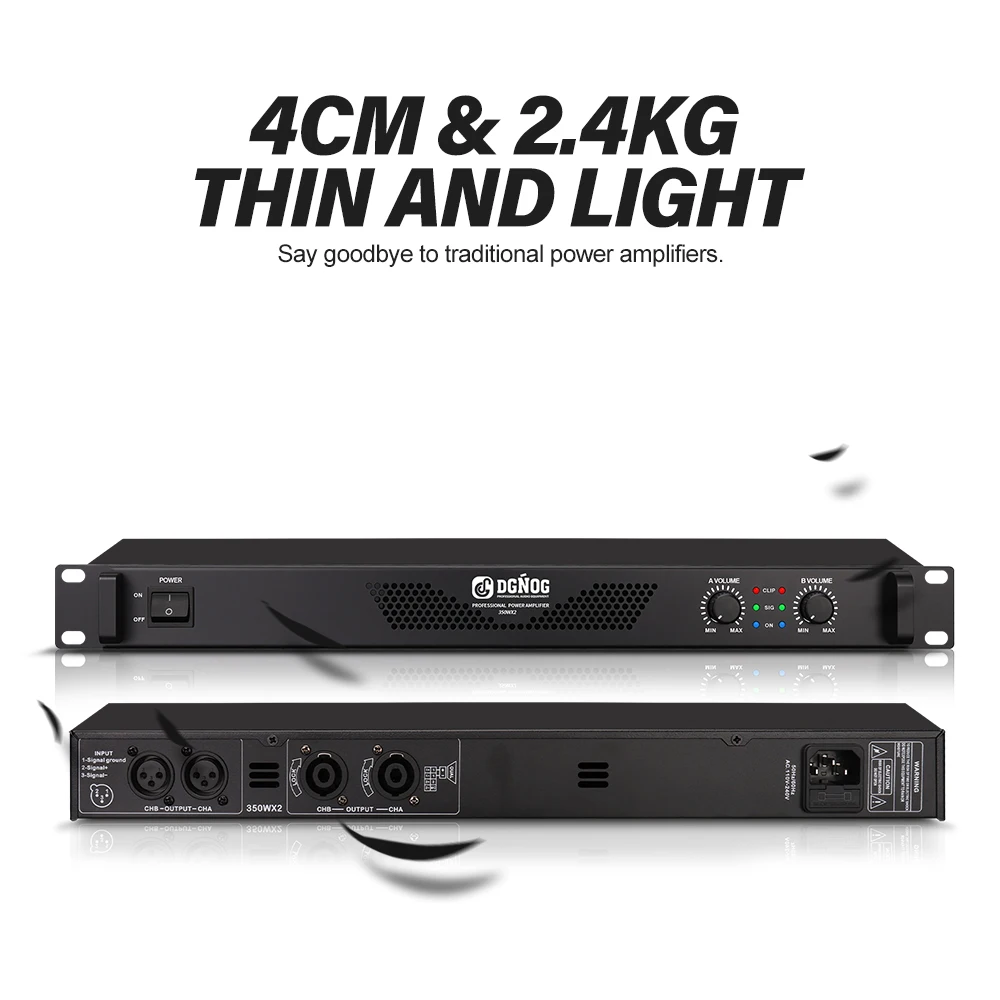 2 Channel PA/DJ Power Amplifier 1U Lightweight 8 Ohm 200W 4 Ohm 350W Suitable for Performance Conference Hall Karaoke audio power amplifier