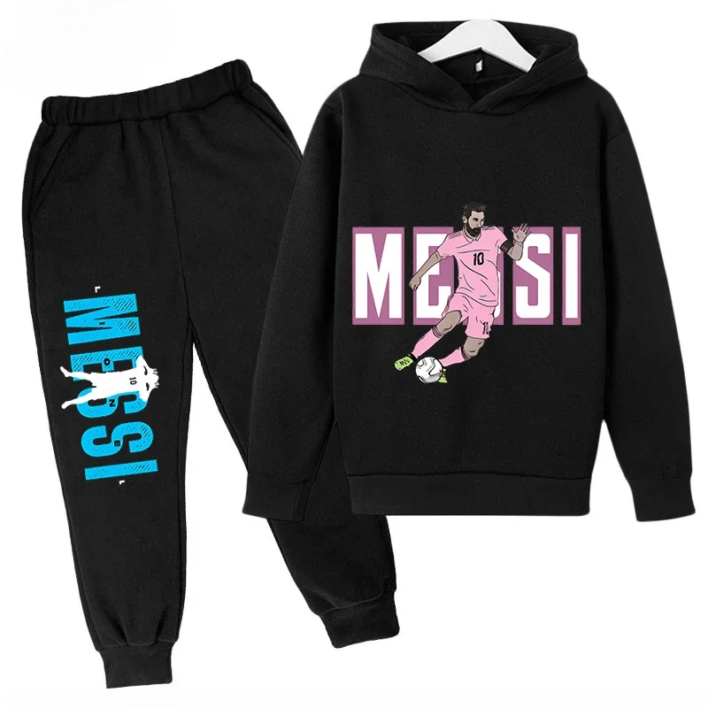 thumbnail image 1 of Conjunto de sudadera con capucha para niños de primavera, conjunto deportivo de 2 piezas, sudadera y pantalones, ropa para niños y niñas con estampado de Messi, ropa para bebés, 1 of 5