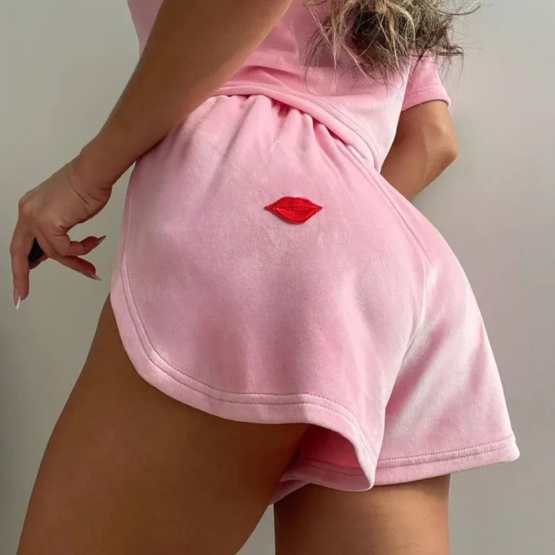 2024 Summer New Soft Knitted Short Section Loose Short-sleeved Navel Shorts Set of Female Fashionable Popular Comfortable