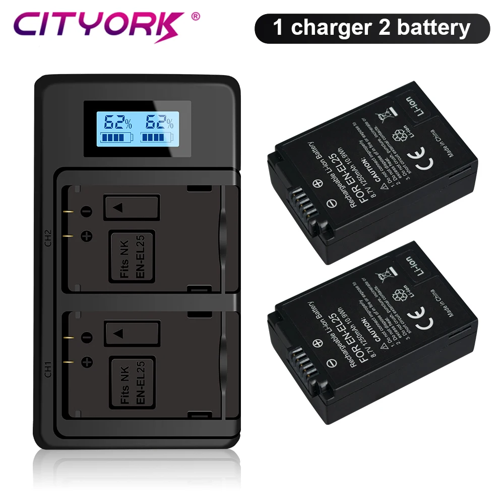 

CITYORK 1250mAh ENEL 25 EN-EL25 EN EL25 перезаряжаемый аккумулятор + ЖК USB двойное зарядное устройство для Nikon Z50 ZFC Z 50 Z MH-32 Batteri
