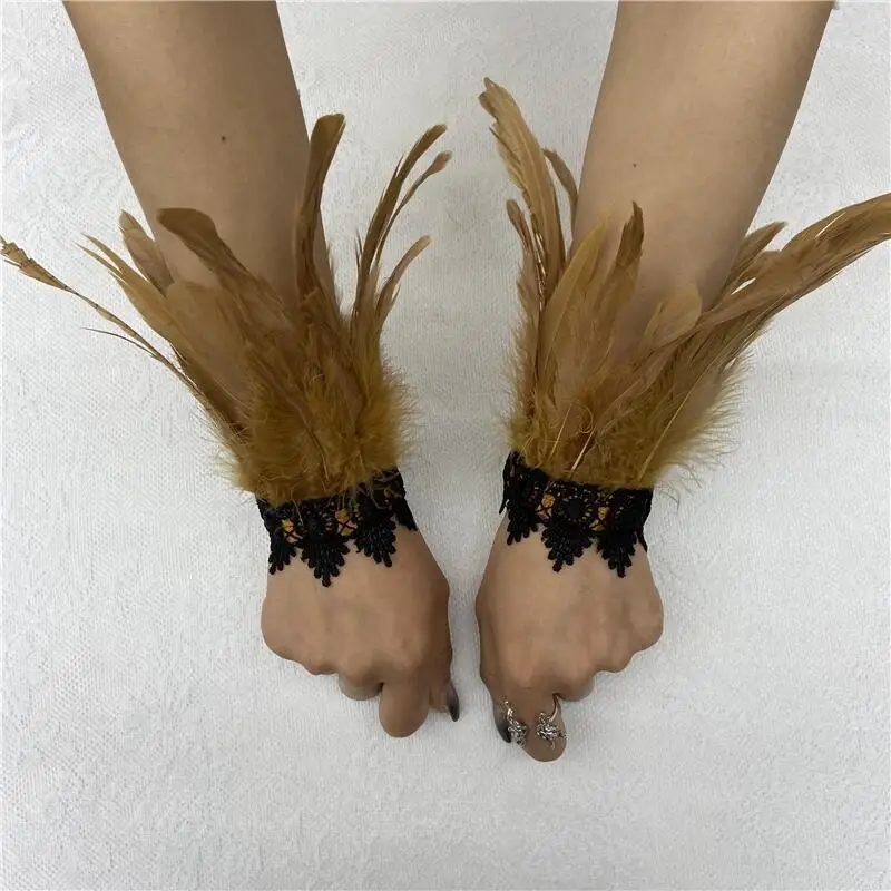 Schwarze Feder Handgelenksmanschetten Retro Vintage Punk Gothic Federmanschetten für Frauen Mann Halloween Party Goth Rave Kostüm Cosplay Prop – Detail 8