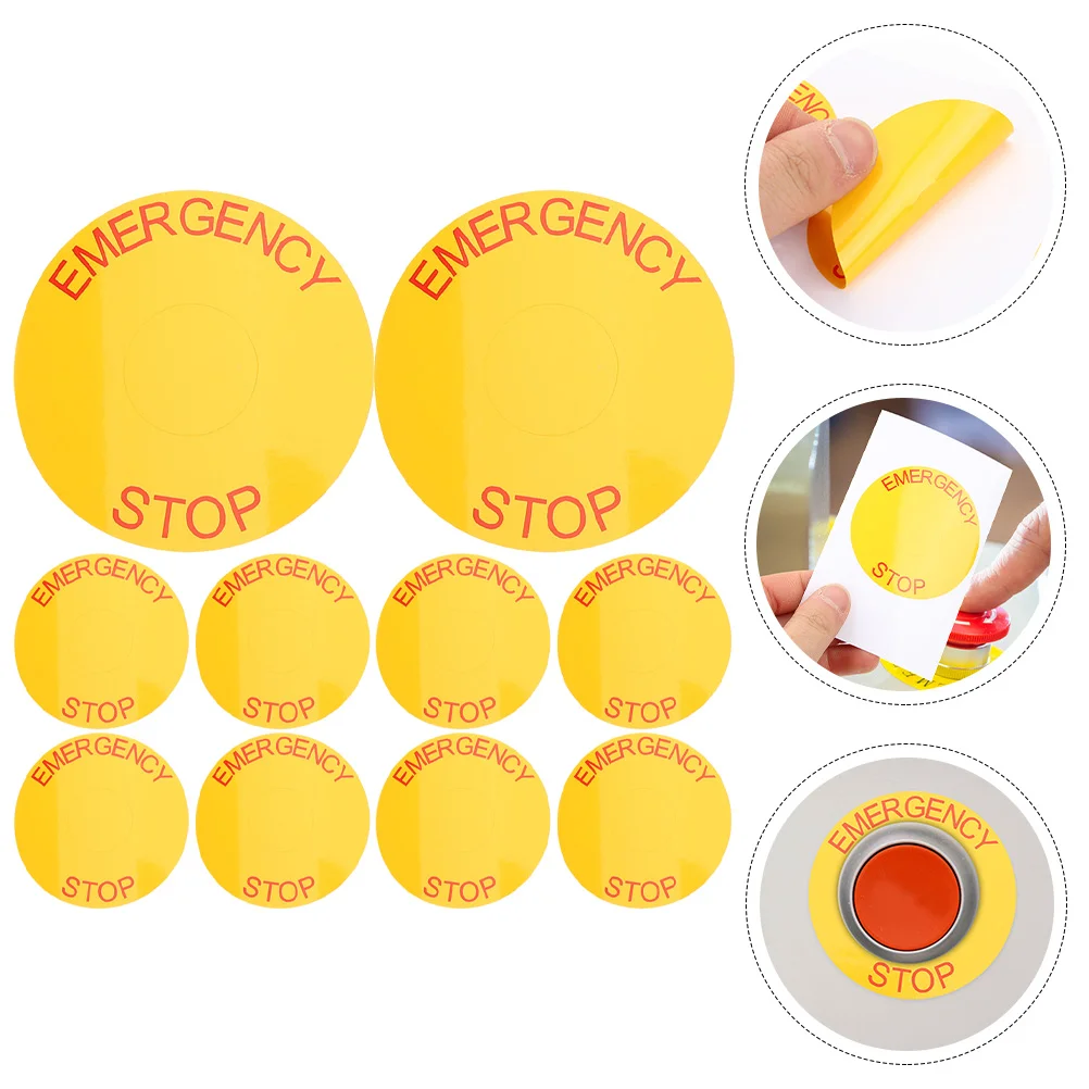 

10 Pcs Stickers Emergency Stop Sign Signs Decals Car Warning Equipment Machinery Label