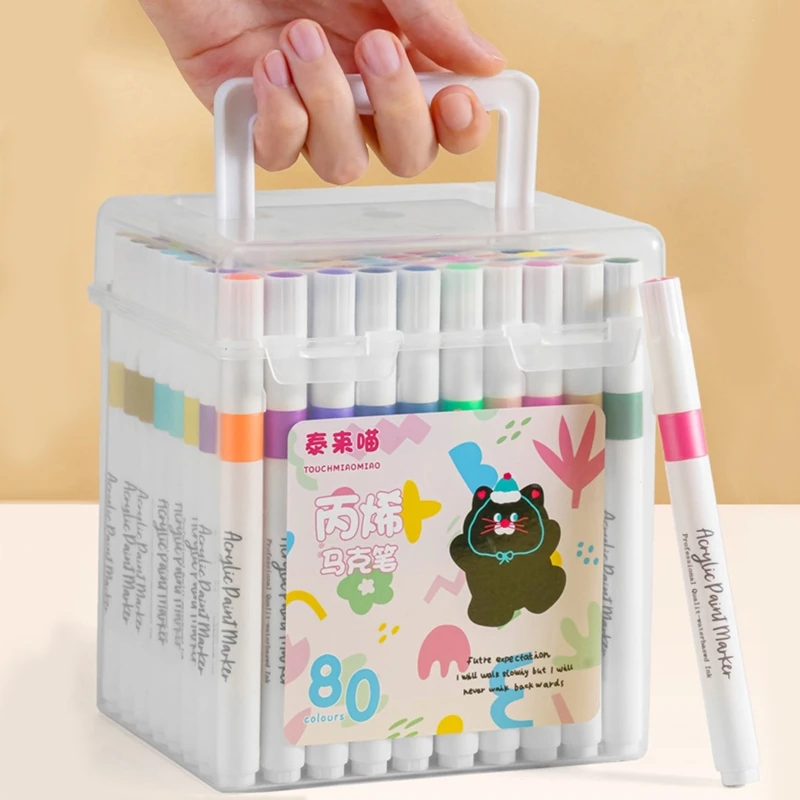 24-80 Colors Acrylic Marker Pen Set Children Paint Art Markers for Rock,Glass, Wood, Canvas,Greeting Cards Graffiti Art Supplies