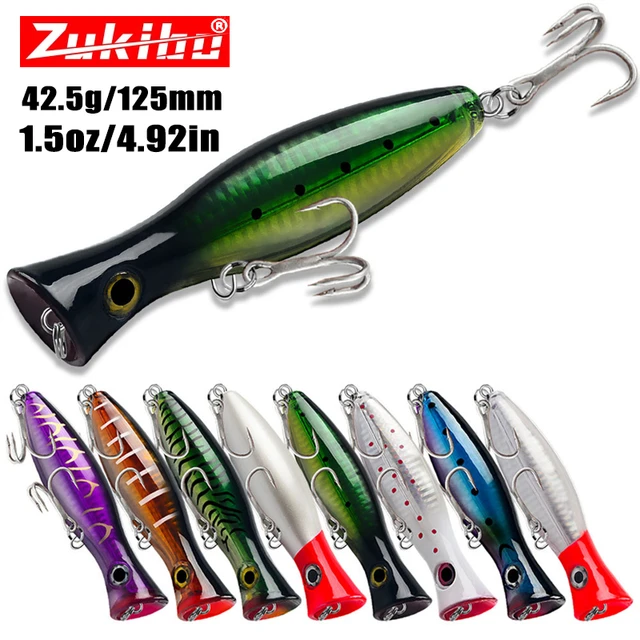 ZUKIBO 125mm 43g Big Popper Fishing Lure Bait Treble Hooks Crankbait Top  Water 3D Eyes Artificial Hard Bait Bass Swimming Lure - AliExpress