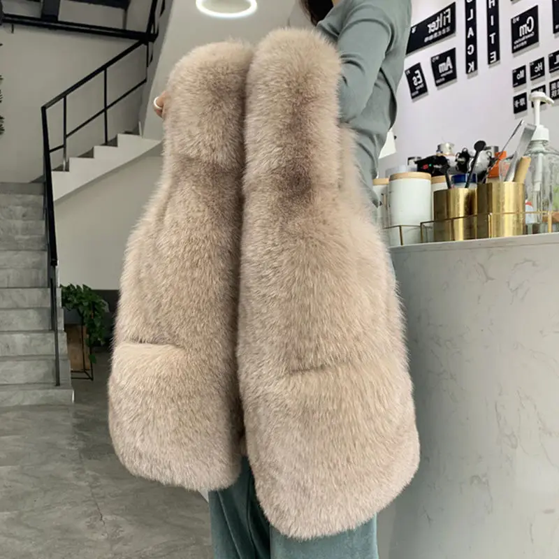 

Fall Winter Fashion Faux Fur Vests Women New Elegant Waistcoat V-sleeve Sleeveless Autumn Coats Femme for V159
